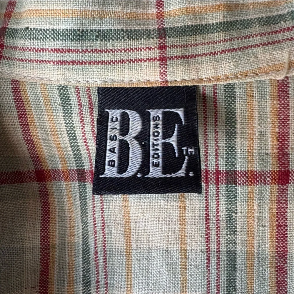 Vintage Basic Editions Women’s XL Blazer Plaid Linen Long Sleeve Collared Boxy